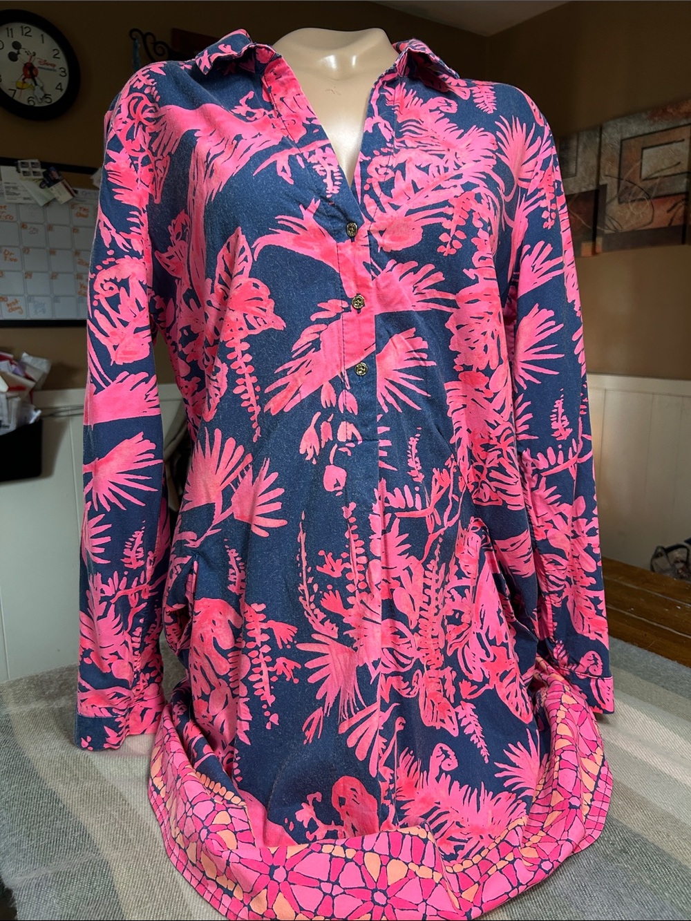Lilly Pulitzer Lilith Tunic Dress Rayon Med LS 3/4 Button Front